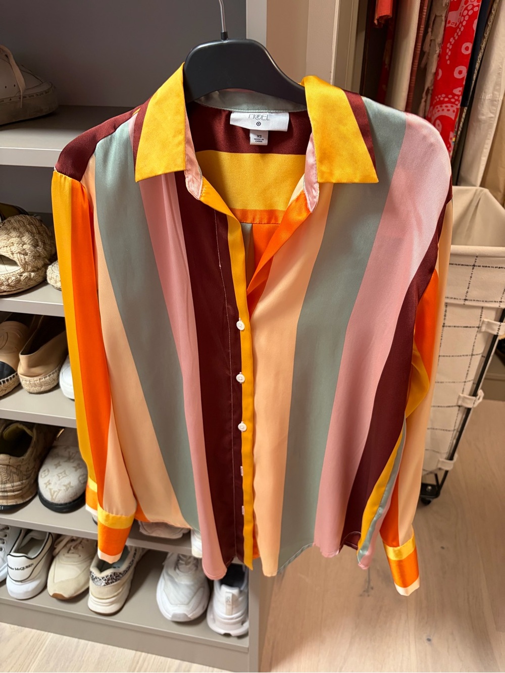 Striped Multi-Color Button-Up Shirt by IRO - Pink/Orange/Green/Burgundy
